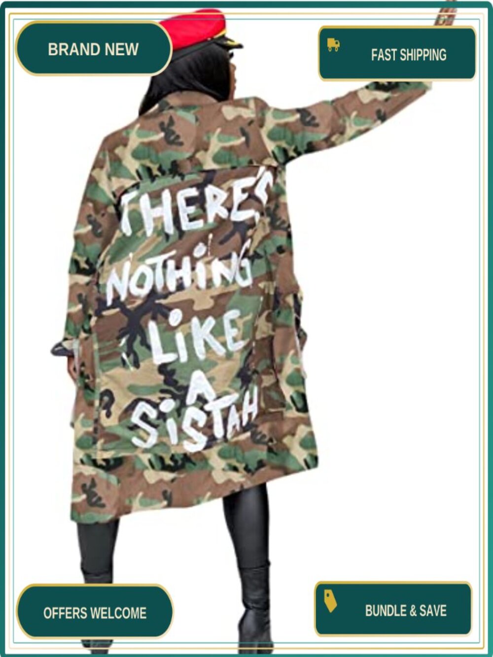 Women's Camo Trench Coat Long Sleeve Open Front Utility Jacket